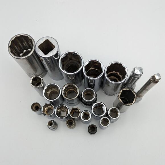 Bulk Lot Bundle Name Brand Sockets Set 23 Pieces Various Sizes Deep Shallow - Picture 2 of 10